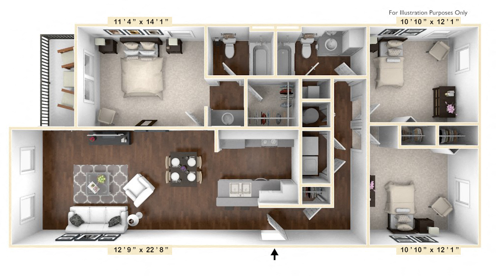 The Lombard - 3 BR 2 BA Floor Plan at The Avenue at Polaris Apartments, Columbus